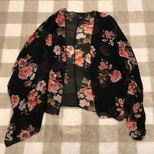 Forever 21 Chiffon Floral Black Kimono